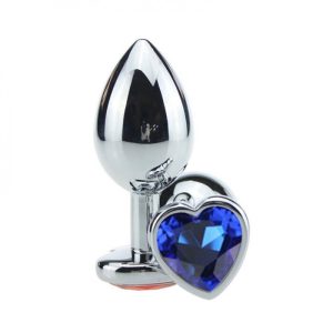 PLUG ANAL METAL CROMADO COM CRISTAL FORMATO CORAÇÃO TAMANHO P - Azul