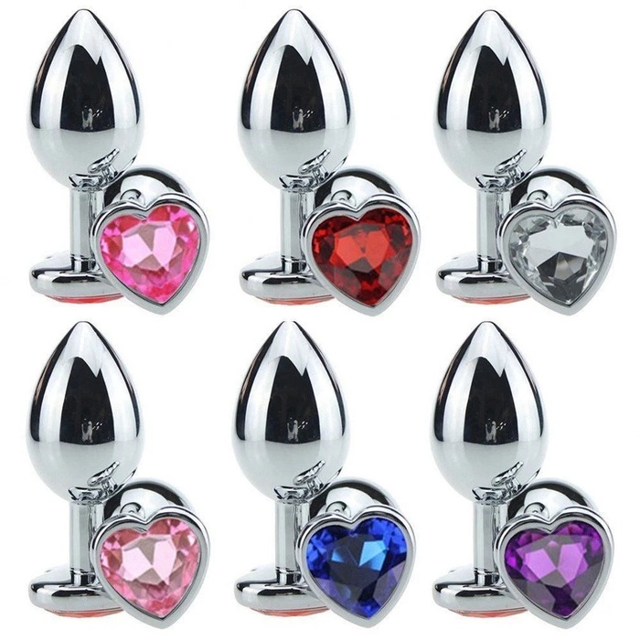PLUG ANAL METAL CROMADO COM CRISTAL E FORMATO DE CORAÇÃO TAMANHO M