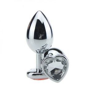 PLUG ANAL METAL CROMADO COM CRISTAL FORMATO CORAÇÃO TAMANHO P - Transparente