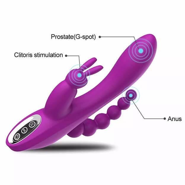 VIBRADOR RABBIT 3 EM 1 PONTO G, CLITÓRIS E ANAL COM 10 MODOS DE VIBRAÇÕES