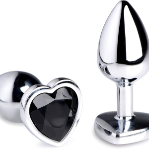 PLUG ANAL DE METAL CROMADO COM CRISTAL DE CORAÇÃO TAMANHO G