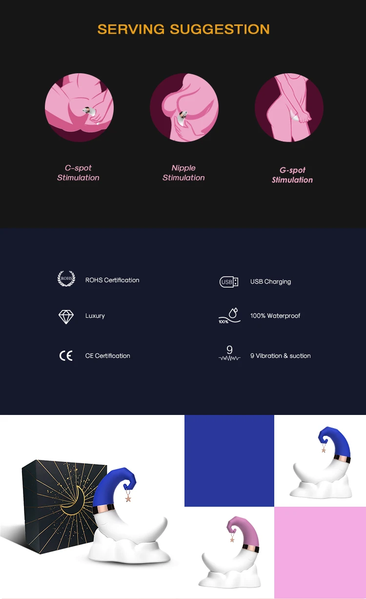 VIBRADOR LUA COM 09 MODOS DE VIBRAÇÃO E 10 DE SUCÇÃO RECARREGÁVEL VIA USB - Imagem 6