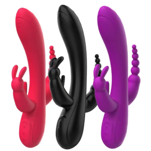 VIBRADOR RABBIT TRIPLO PURPLE CLITORIANO, PONTO G E ANAL COM 12 VIBRAÇÕES VIA USB