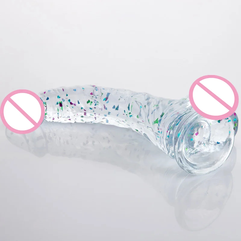 PRÓTESE PÊNIS COM ESCROTO E VENTOSA TRANSPARENTE COM BRILHO 22CM X 4CM - Imagem 2