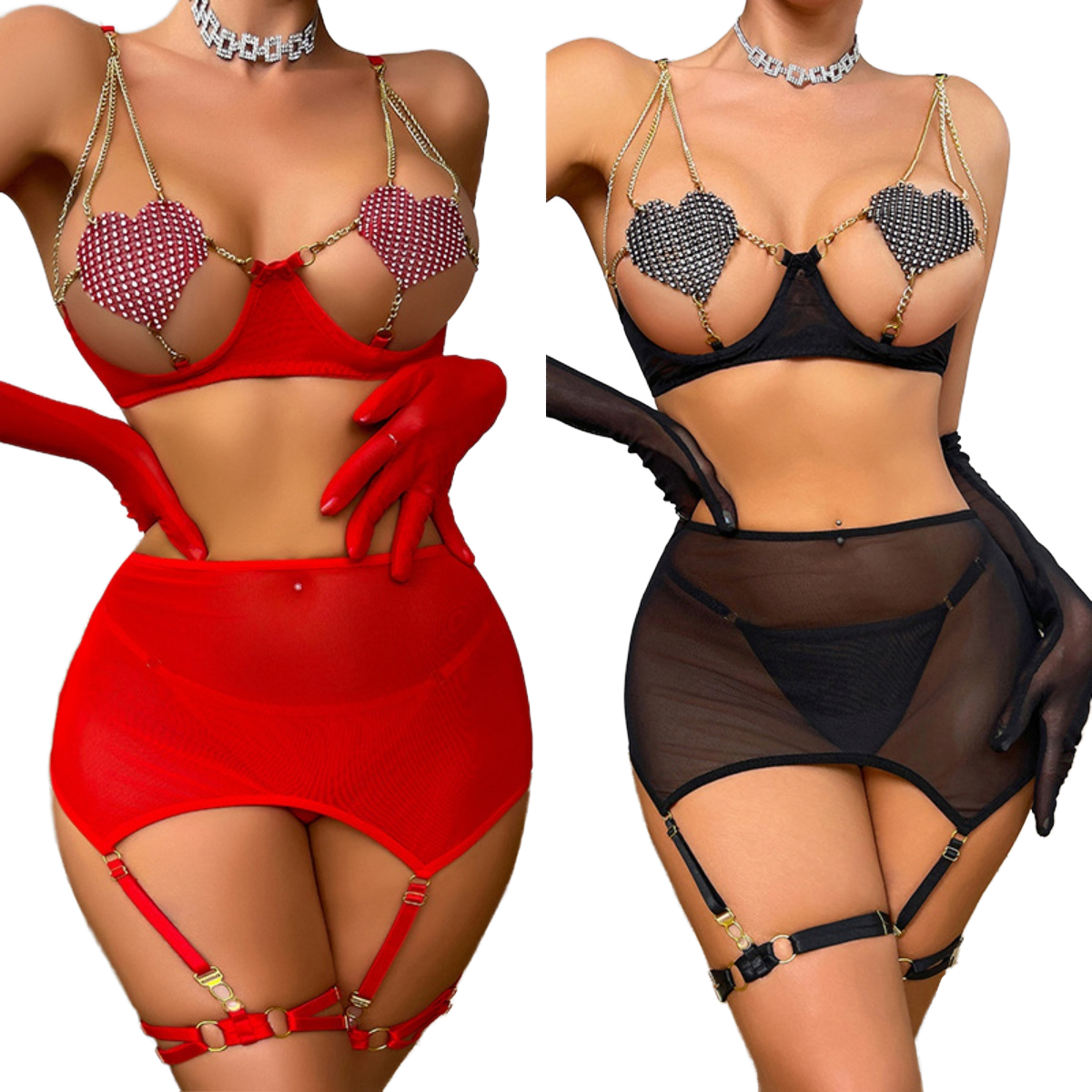 CONJUNTO DE LINGERIE LOVE ME RED ACOMPANHA LUVAS - Imagem 6
